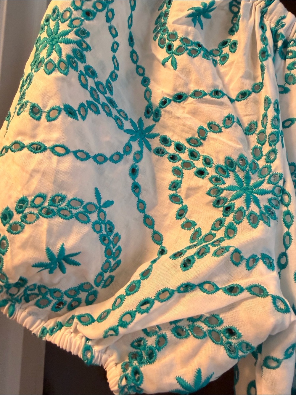 Crown White Skirt with Teal Embroidery